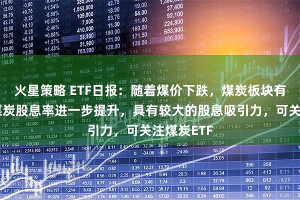 火星策略 ETF日报：随着煤价下跌，煤炭板块有所回调，煤炭股息率进一步提升，具有较大的股息吸引力，可关注煤炭ETF